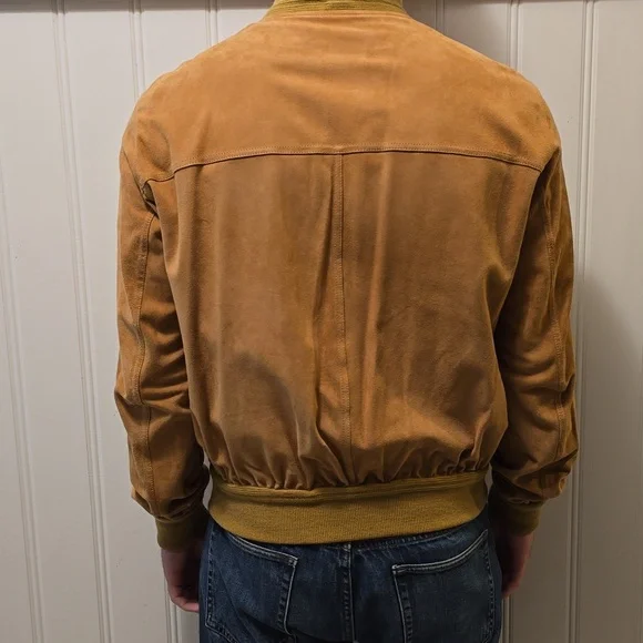 Mens Made In Italy Camel Suede Bomber. Full Zipper. Anna Piarna Pitti Firenze